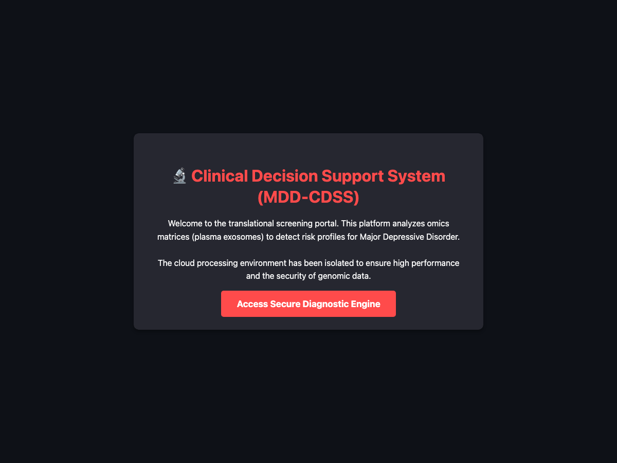 Screenshot of MDD Diagnosis ML Platform